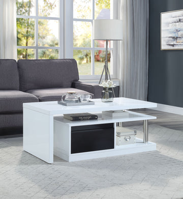 White And Black High Gloss Coffee Table With Swivel Top White Black Primary Living Space Contemporary Drawers Rectangular Wood Metal