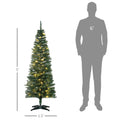 Homcom 5' Tall Pre Lit Slim Noble Fir Artificial Christmas Tree With Realistic Branches, 110 Warm White Led Lights And 294 Tips, Green Green Plastic