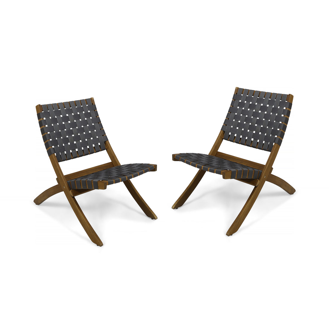 Huntsville Foldable Chair Set Of 2 Black Brown Acacia Wood