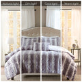 4Pc Faux Fur Comforter Set King Grey Polyester