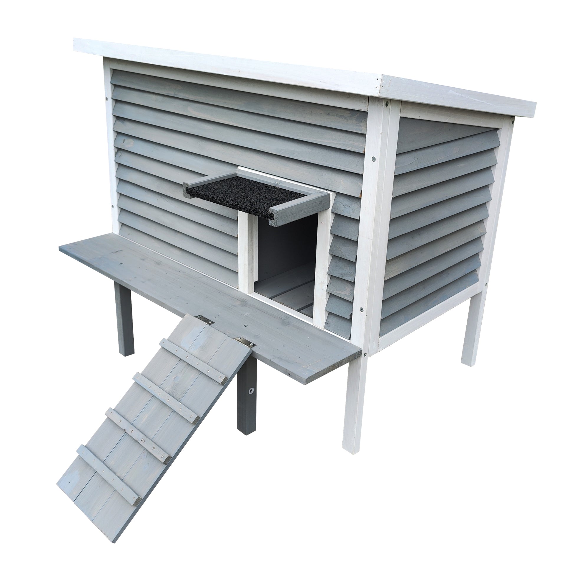 Cat House For Outside Cats,Cat Shelter For Feral Cats With Escape Door,Porch Deck Gray Wood