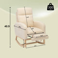 Modern Accent Rocking Chair Rocking Chair With Solid Wood Legs, Upholstered Nursery Glider Rocker, Comfy Armchair With Side Pocket, Living Room Lounge Arm Chair With High Backrest Teddy Beige