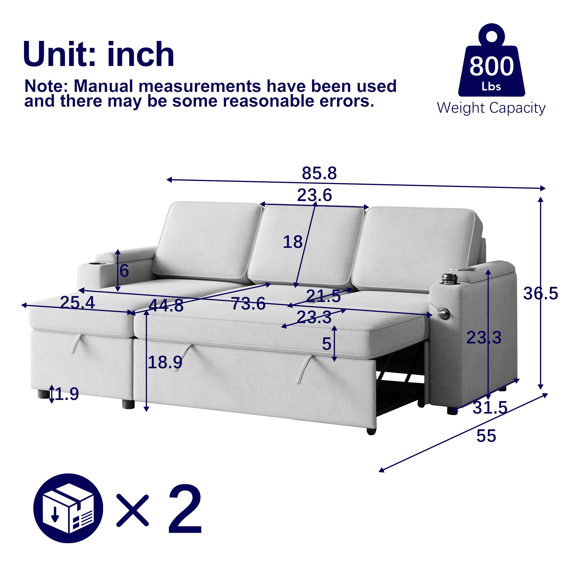 Mh85.8" Sleeper Sofa, Sofa Bed 2 In 1 Pull Out Sofa Bed With Storage Sofa, Sofa Sleeper With Pull Out Bed With Charging Port Beige Primary Living Space Eucalyptus Polyester Fabric 3 Seat