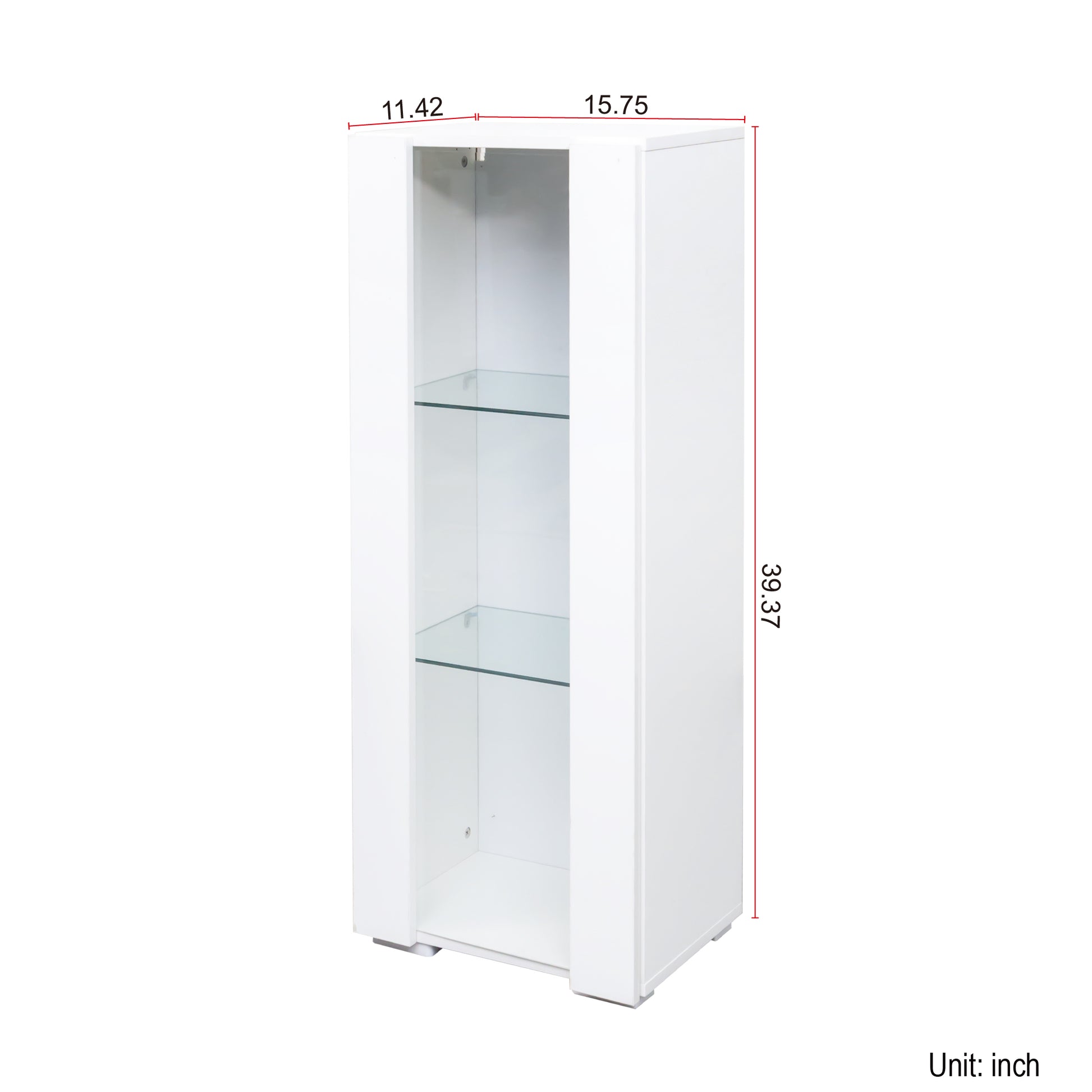 Storage Cabinets With Aluminum Strip Lamp,With Glass Shelves, For Living Room Bedroom Office White Particle Board Mdf