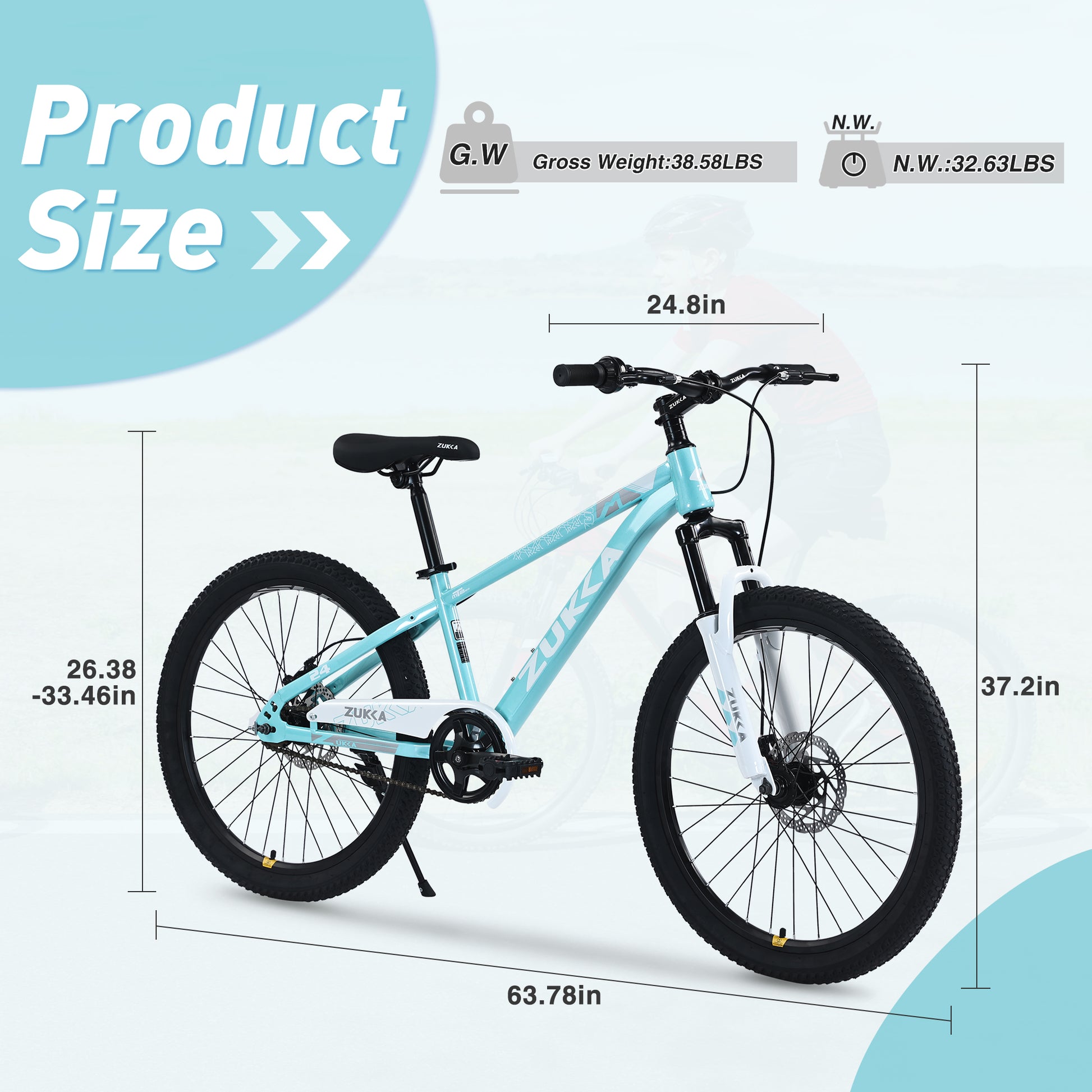 Mountain Bike,24 Inch Mtb For Boys And Girls Age 9 12 Years,Multiple Colors Cyan Steel