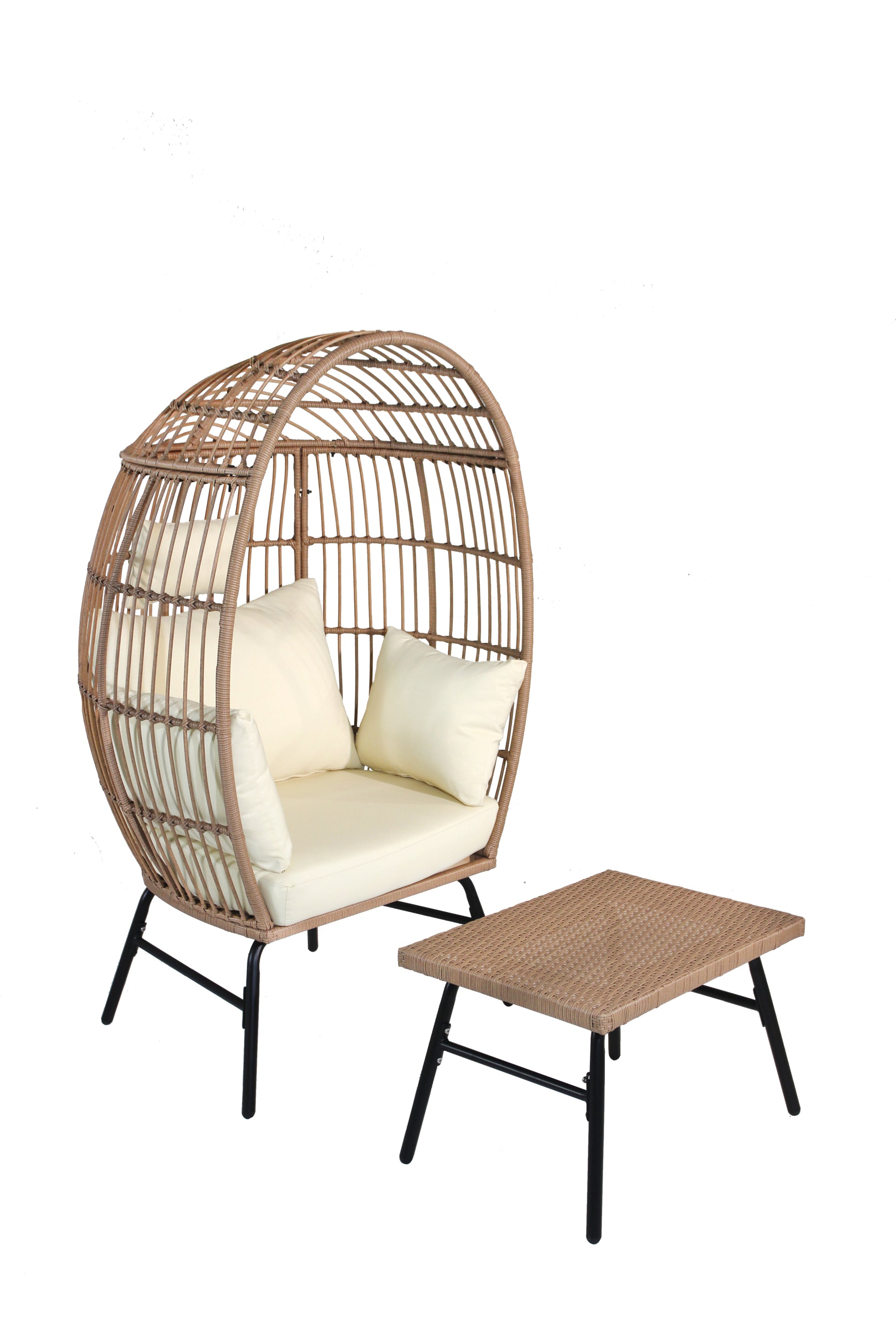 Outdoor Garden Wicker Egg Chair And Footstool Patio Chaise, With Cushions, Outdoor Indoor Basket Chair Yes White Natural Seats 2 Garden & Outdoor European,Modern Steel