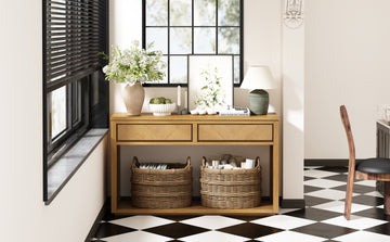 55" Console Table, Rustic Wooden Entryway Table With Storage Drawers And Open Shelf, Elegant Sofa Table For Hallway And Living Room Natural Natural Primary Living Space Mdf