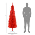 Homcom 6' Artificial Pencil Christmas Tree, Slim Xmas Tree With 390 Realistic Branch Tips And Plastic Stand, Red Green Plastic