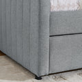 Twin Size Daybed With Trundle Upholstered Sofa Bed, With Vertical Stripes, Linen Fabric, Grey 82.5