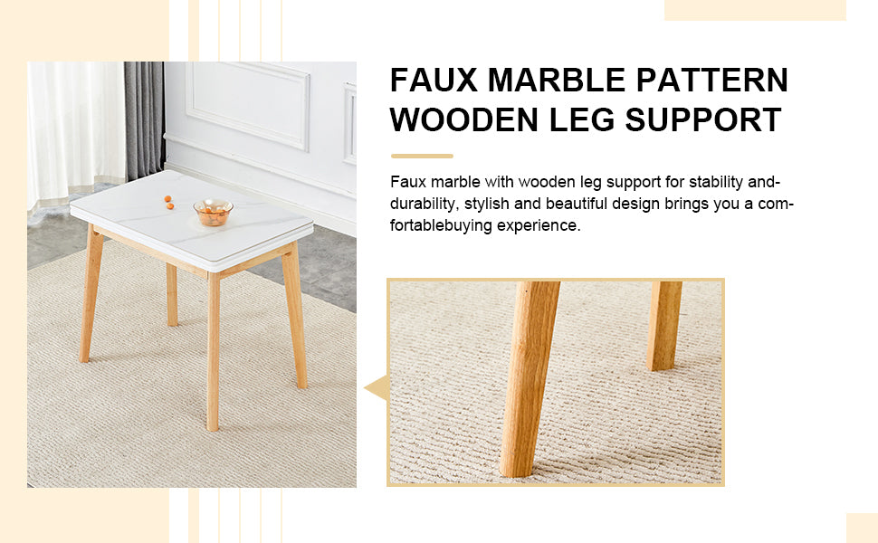 Table And Chair Set. White Sintered Stone Tabletop, Rubberwood Legs, Foldable Computer Desk, Foldable Desk. Solid Wood Dining Chair With Small Curved Backrest And Pu Cushions. Zd 1545 Dx 2361 Wood Seats 4 Wood