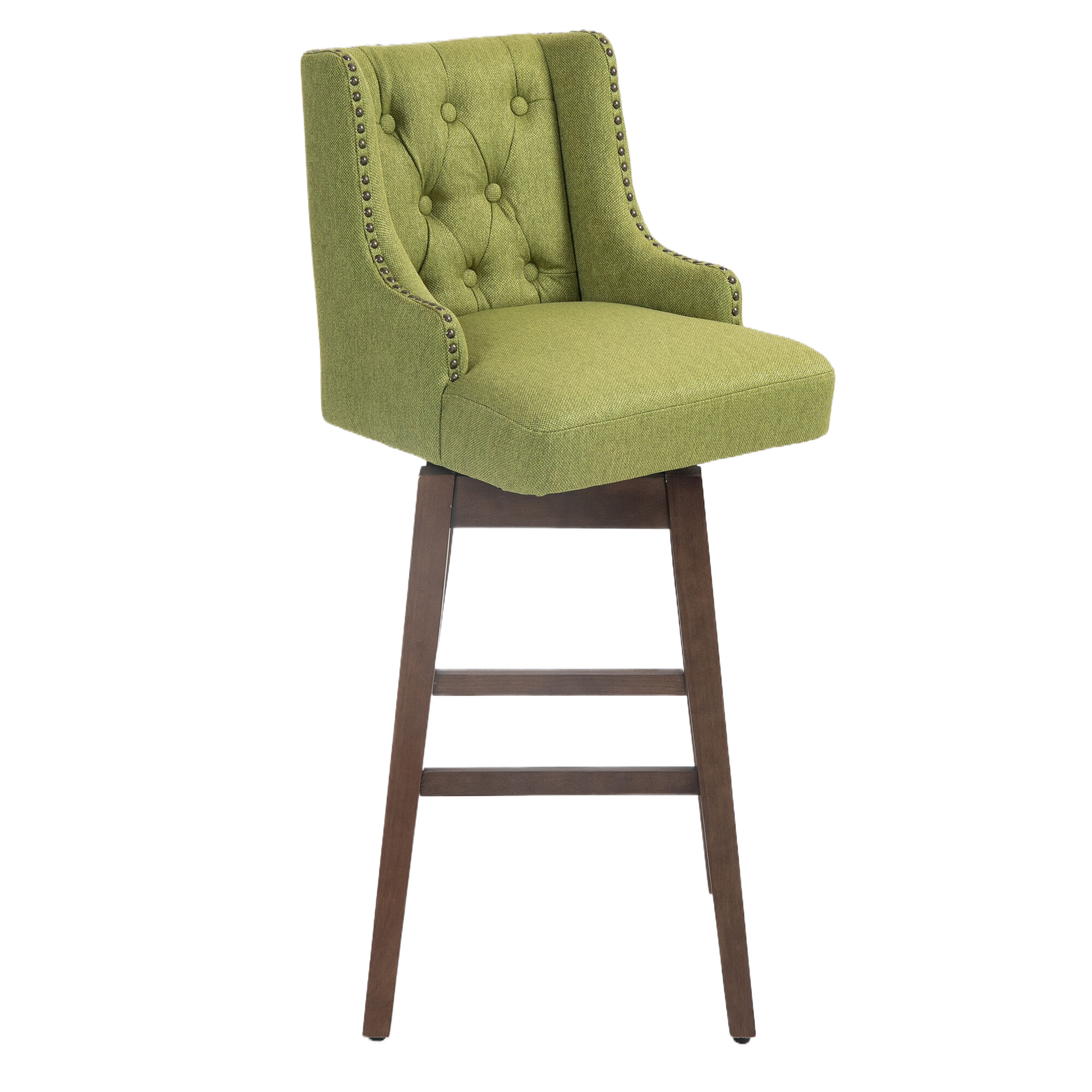 Coolmore Bar Stools Set Of 2 Counter Height Chairs With Footrest For Kitchen, Dining Room And 360 Degree Solid Wood Legs Swivel Bar Stools Set Of 2 Olive Linen Olive Foam Linen
