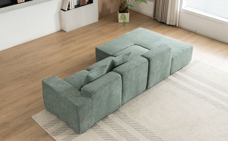 116.5" Sectional Sofa Full Compressed Sofa Couch Free Combined Sofa For Living Room, Green Green Foam Polyester 4 Seat