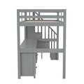 Twin Size Loft Bed Frame With Built In Desk And Double Storage Drawers,Gray Twin Gray Solid Wood Mdf