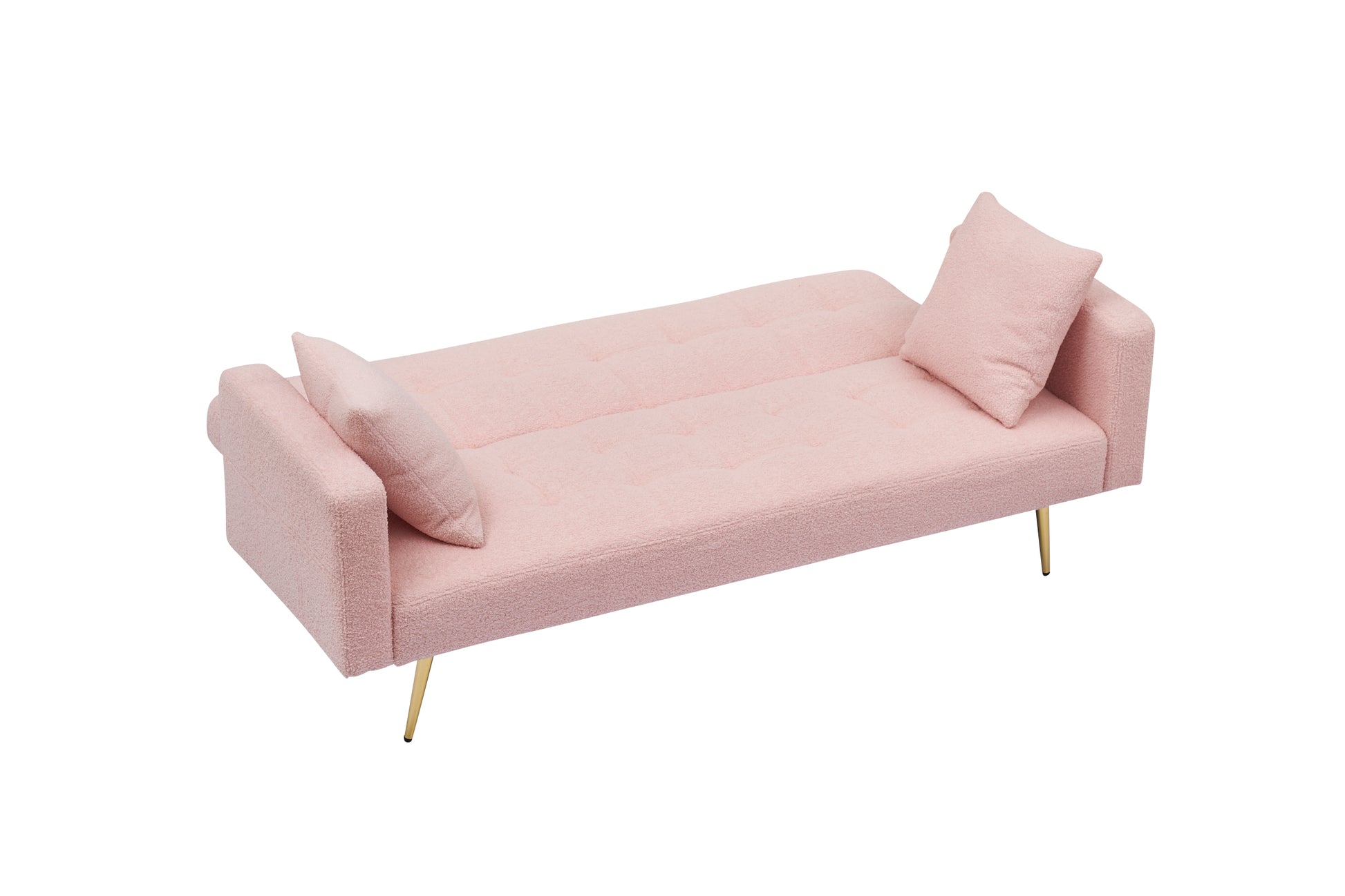 71.7 Inch Pinkteddy Fleece Sofa Bed Bring Two Throw Pillows Pink Fabric 2 Seat