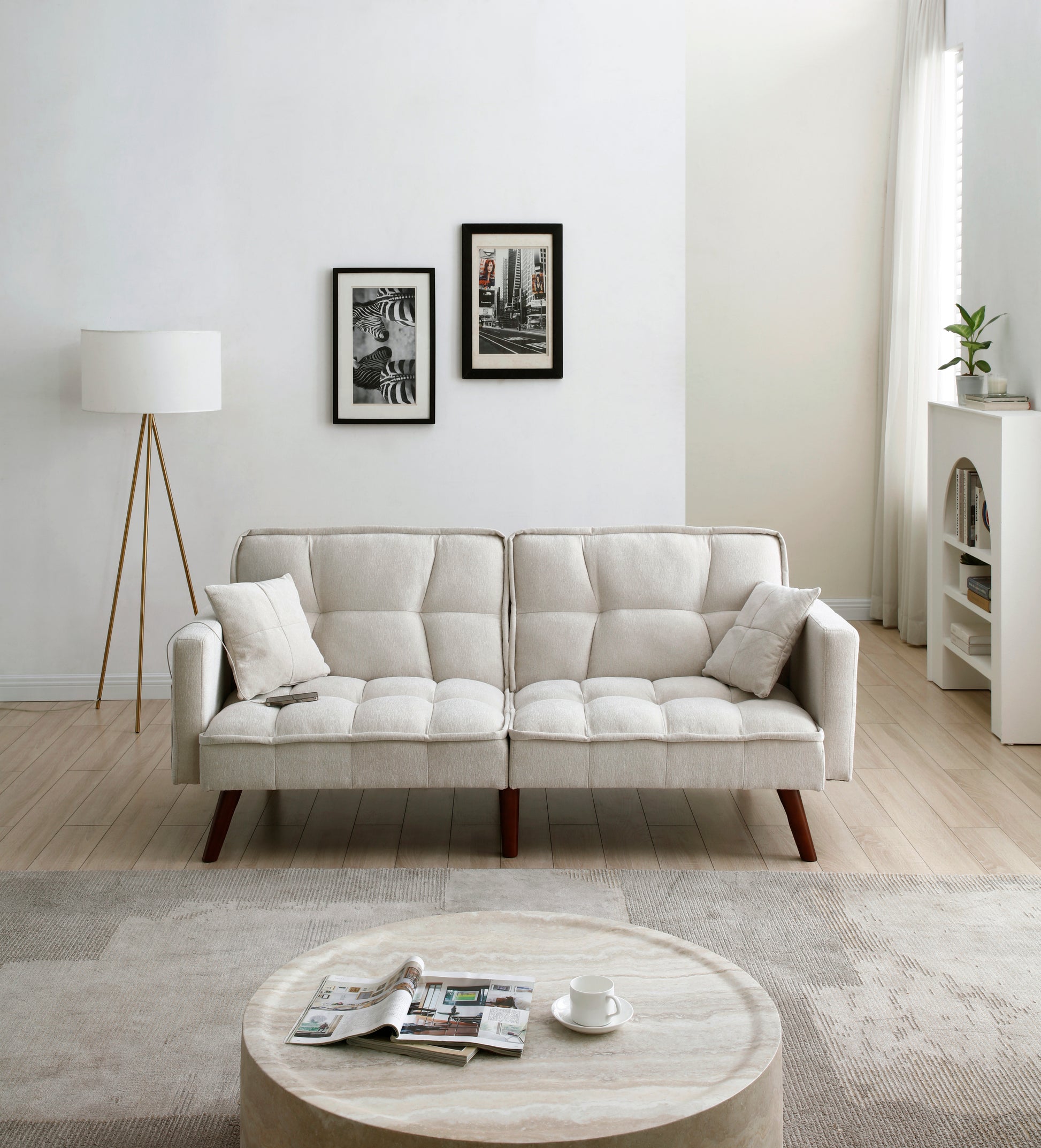 Sofa Bed Sleeper, Usb Charging Port, Chenille Fabric Folding Futon Recliner For Living Room Furniture Apartment Bedroom Office Small Spaces Beige Brown Chenille Wood Primary Living Space Medium Soft Tufted Back Modern Rubberwood Foam Solid Wood 2 Seat