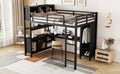 Metal Loft Bed With Wardrobe And L Shaped Desk, Full Size Loft Bed With Storage Cubes And Shelves, Heavy Duty Loft Bed For Kids Teens Adults, Black Full Black Metal