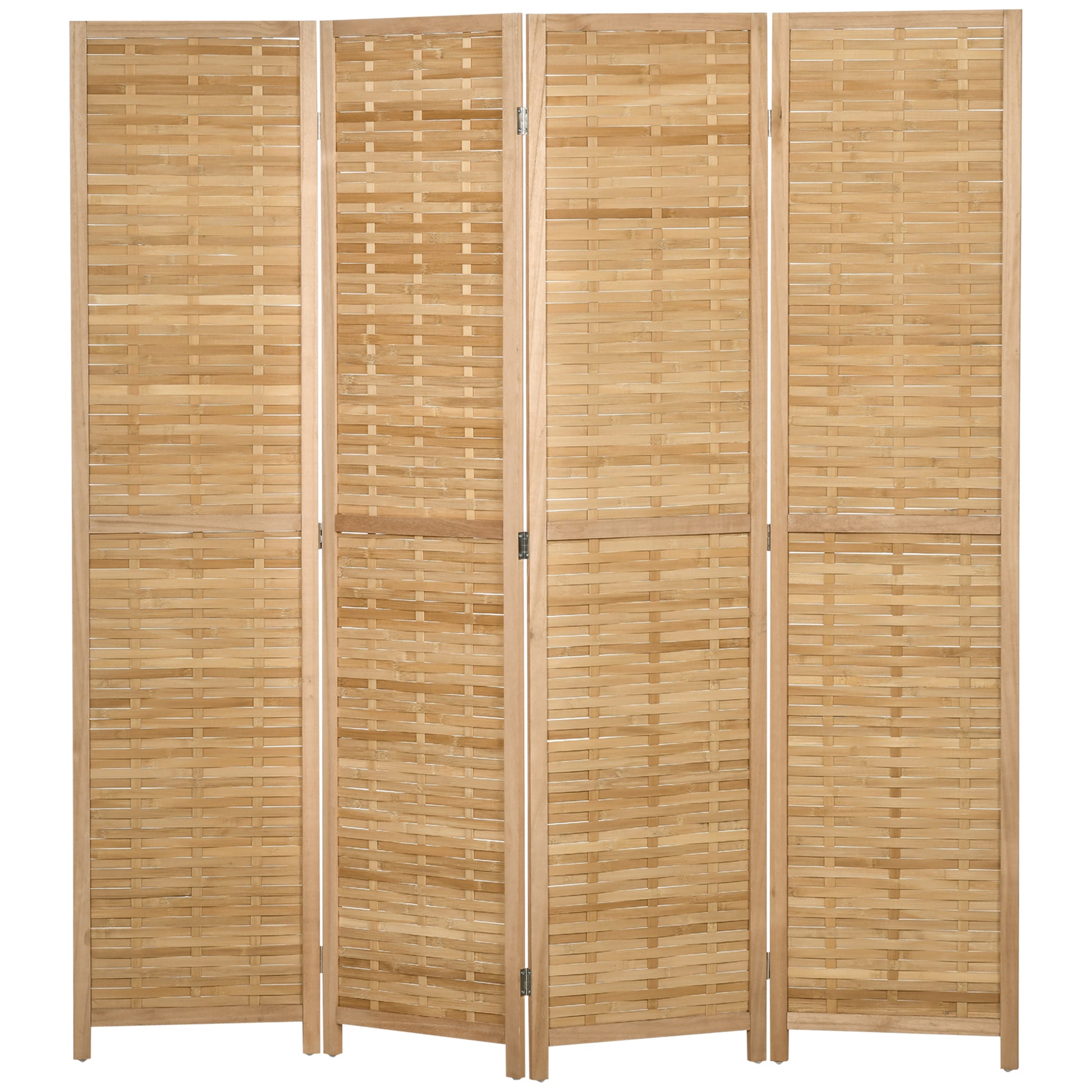 Homcom 4 Panel Room Divider, 5.5' Tall Bamboo Portable Folding Privacy Screens, Hand Woven Double Side Partition Wall Dividers For Home Office, Natural Natural Wood Bamboo