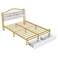 Metal Platform Bed With 2 Drawers, Storage Headboard, Queen, Gold Queen Gold White Fabric Metal