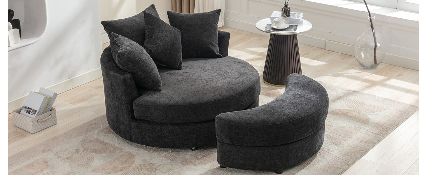 Orisfur. 360 Swivel Accent Barrel Chair With Storage Ottoman & 4 Pillows, Modern Chenille Leisure Chair Round Accent For Living Room, Gray Gray Foam Chenille