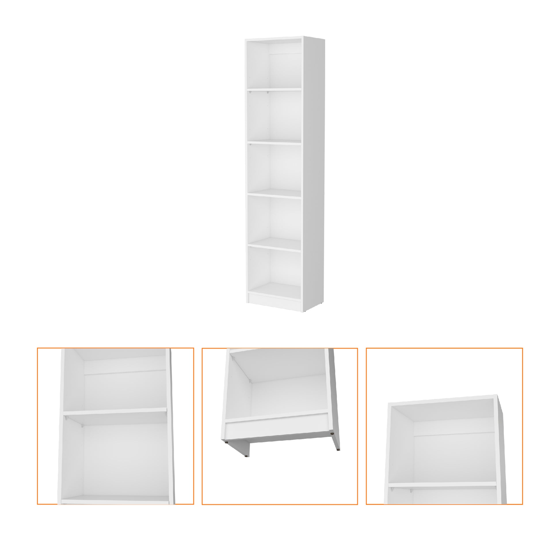 Sutton Slim Bookcase With Modern 5 Shelf Design White Particle Board Engineered Wood