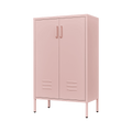 Pink Steel Double Door Cabinet With Handles, With Removable Dividers And Adjustable Height. Suitable For Living Room, Office, Bedroom, Study And Other Places. 3 4 Shelves Pink Metal