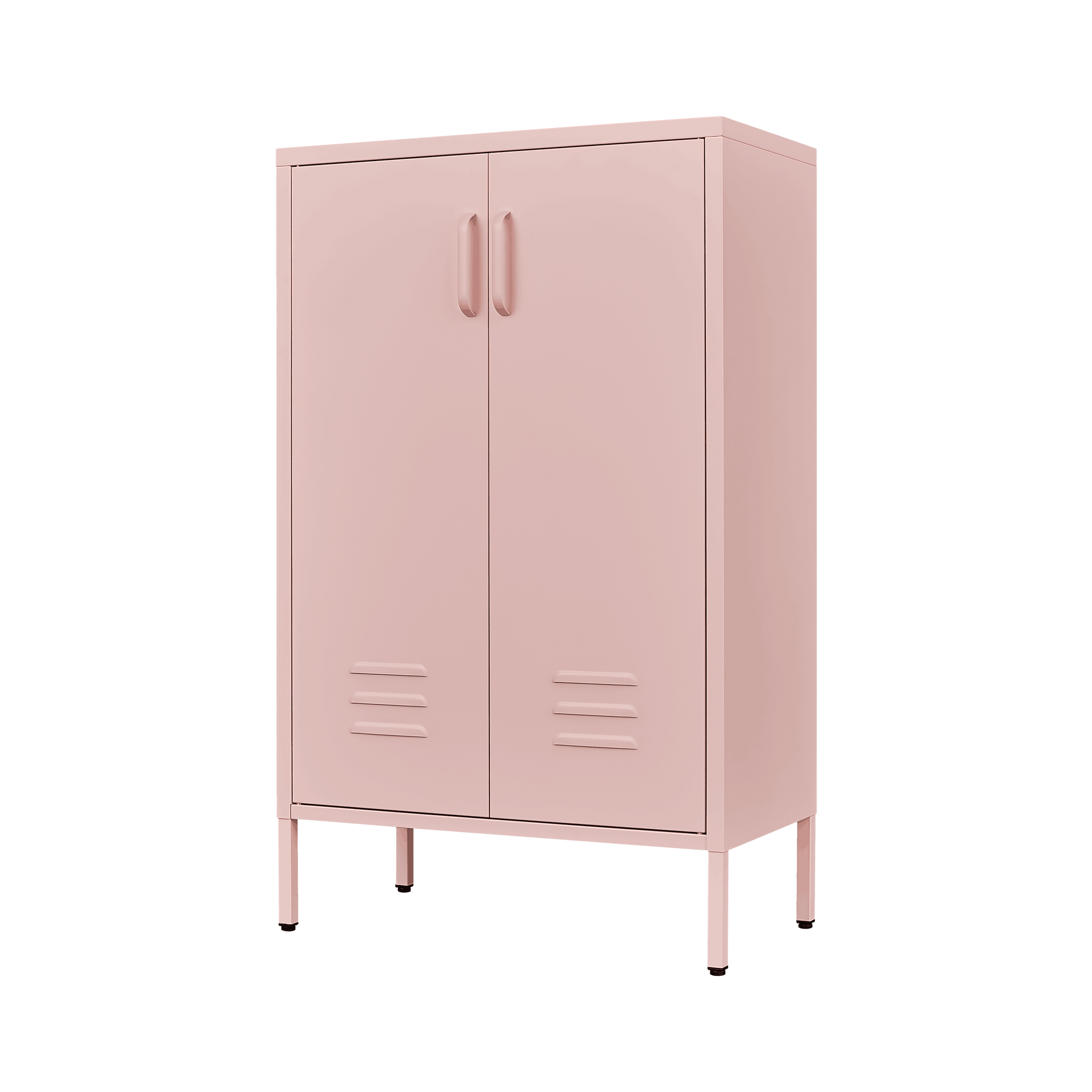 Pink Steel Double Door Cabinet With Handles, With Removable Dividers And Adjustable Height. Suitable For Living Room, Office, Bedroom, Study And Other Places. 3 4 Shelves Pink Metal