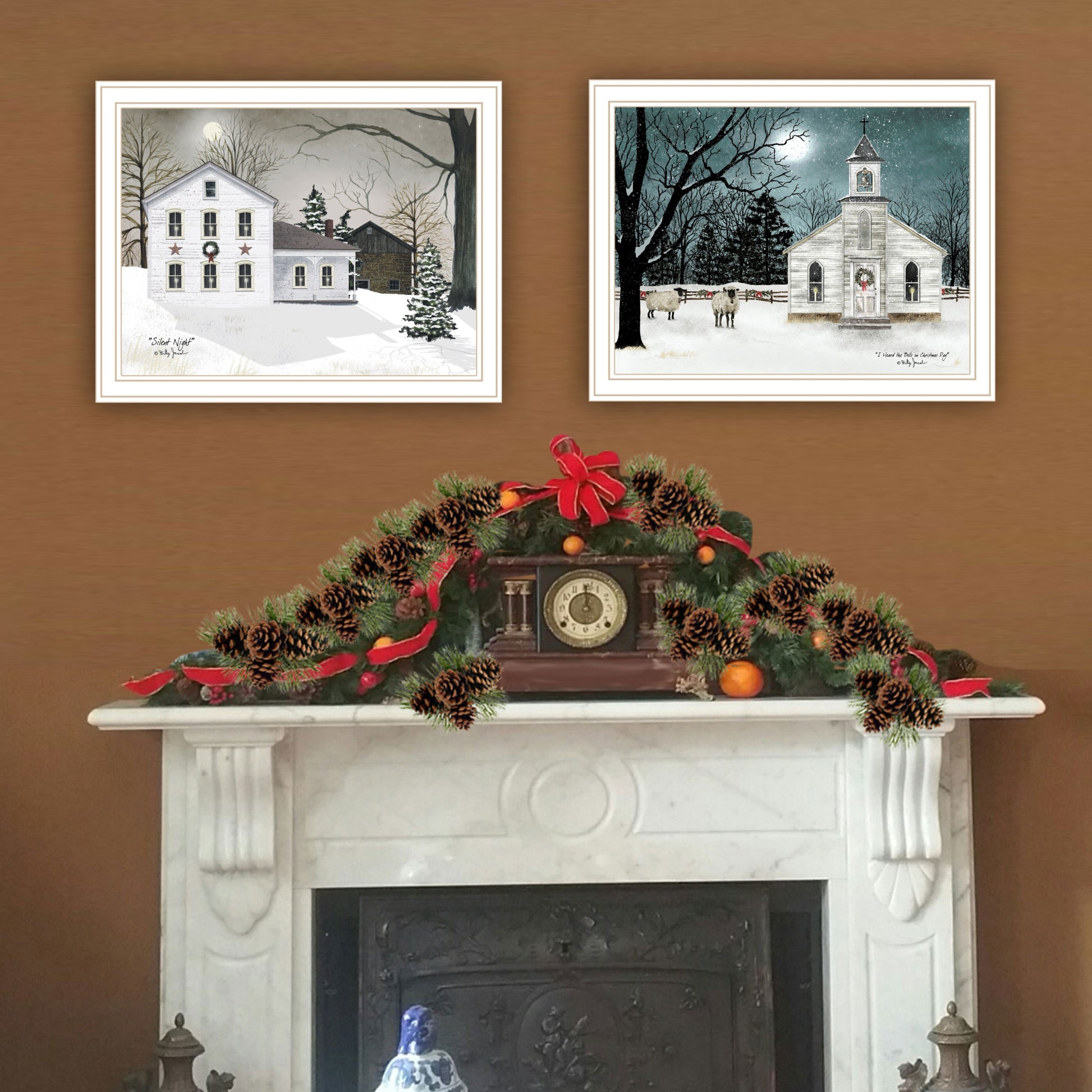 2 Piece Vignette Silent Night White Framed Wall Art For Living Room, Bedroom Wall Art Print For Home Decor By Billy Jacobs Multi Wood Paper