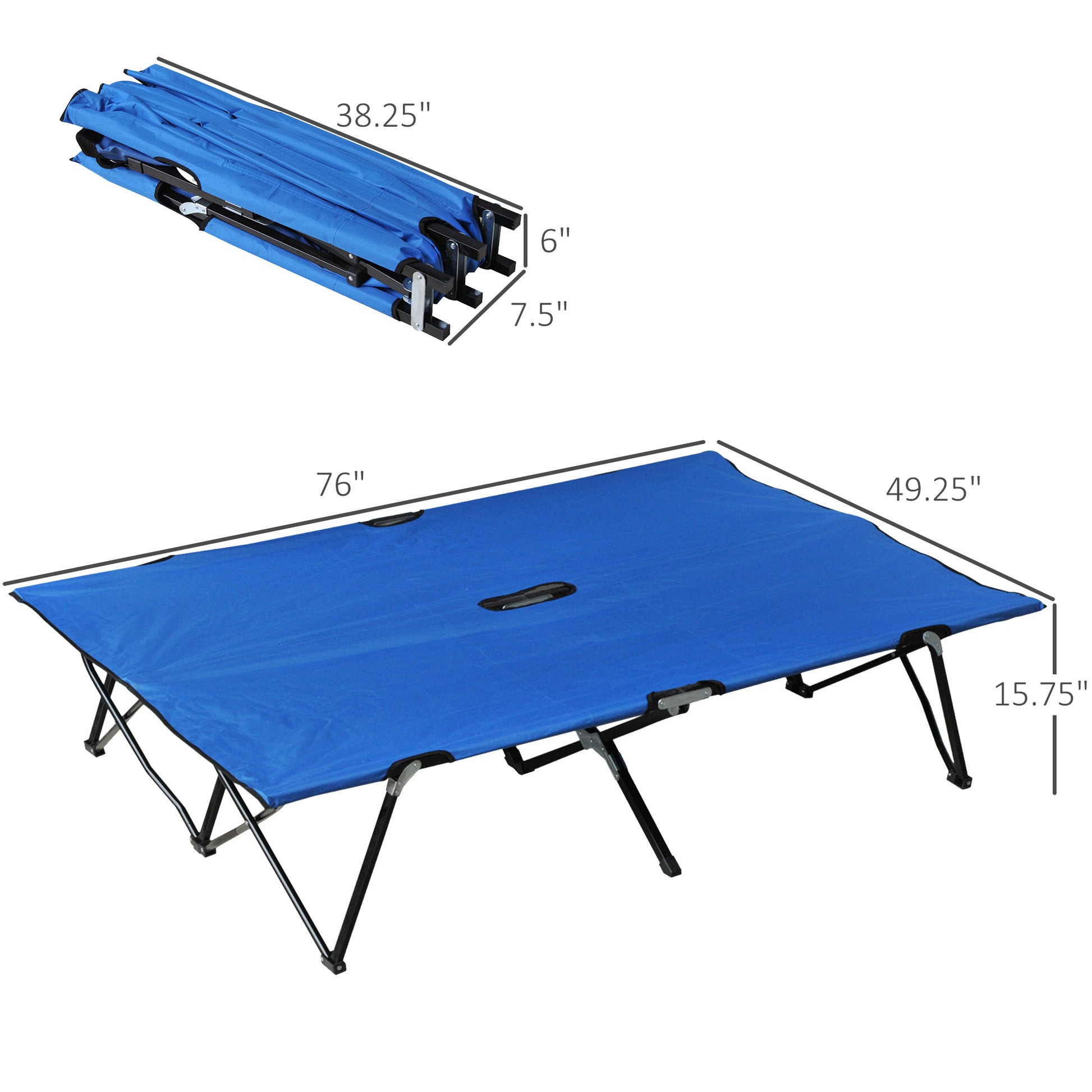 Outsunny 2 Person Folding Camping Cot For Adults, 50" Extra Wide Outdoor Portable Sleeping Cot With Carry Bag, Elevated Camping Bed, Beach Hiking, Blue Blue Steel