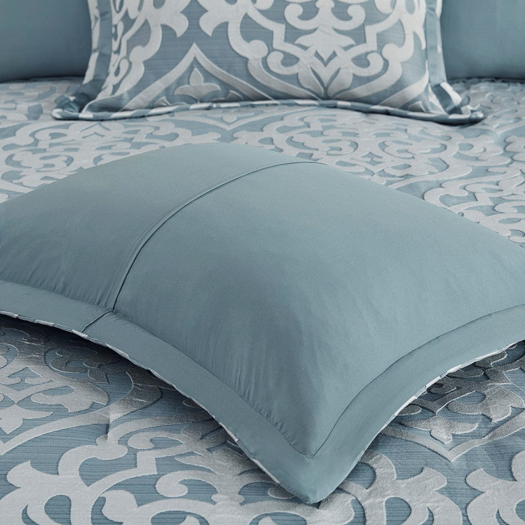 8 Piece Jacquard Comforter Set Aqua Silver Cal King California King Aqua Silver Polyester