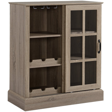 Homcom Wine Bar Cabinet, Small Sideboard Buffet Cabinet, Kitchen Storage Cabinet With 6 Bottle Wine Rack And Stemware Racks, Sliding Galss Door, Shelves Brown Mdf