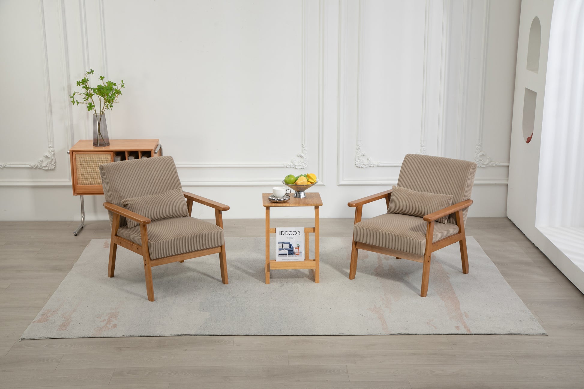 Leisure Chair With Solid Wood Armrest And Feet, Leisure Chair, Wood Frame, Velvet, Solid Rubber Wood Legs, Mid Century Modern Accent Chair, For Living Room Bedroom Studio Chair,Two Packs Camel Corduroy