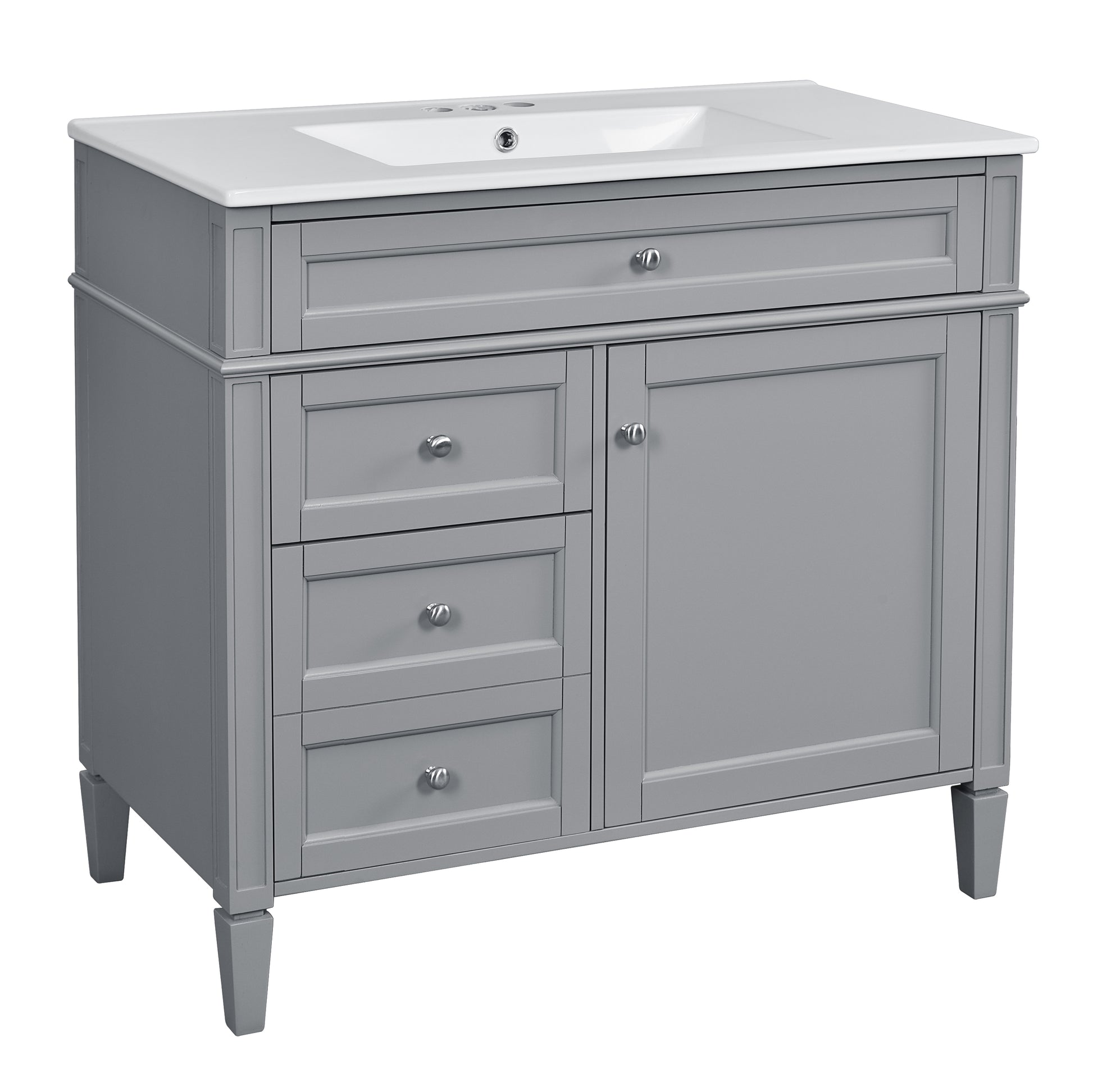 36'' Bathroom Vanity With Medicine Cabinet, Modern Bathroom Storage Cabinet With 2 Soft Closing Doors And 4 Drawers, Single Sink Bathroom Vanity Grey Bathroom Ceramic,Solid Wood Mdf