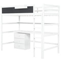 Wood Twin Size Loft Bed With Desk, Blackboard, Storage Box, Shelf And 3 Drawers, White Box Spring Not Required Twin White Wood Solid Wood Mdf