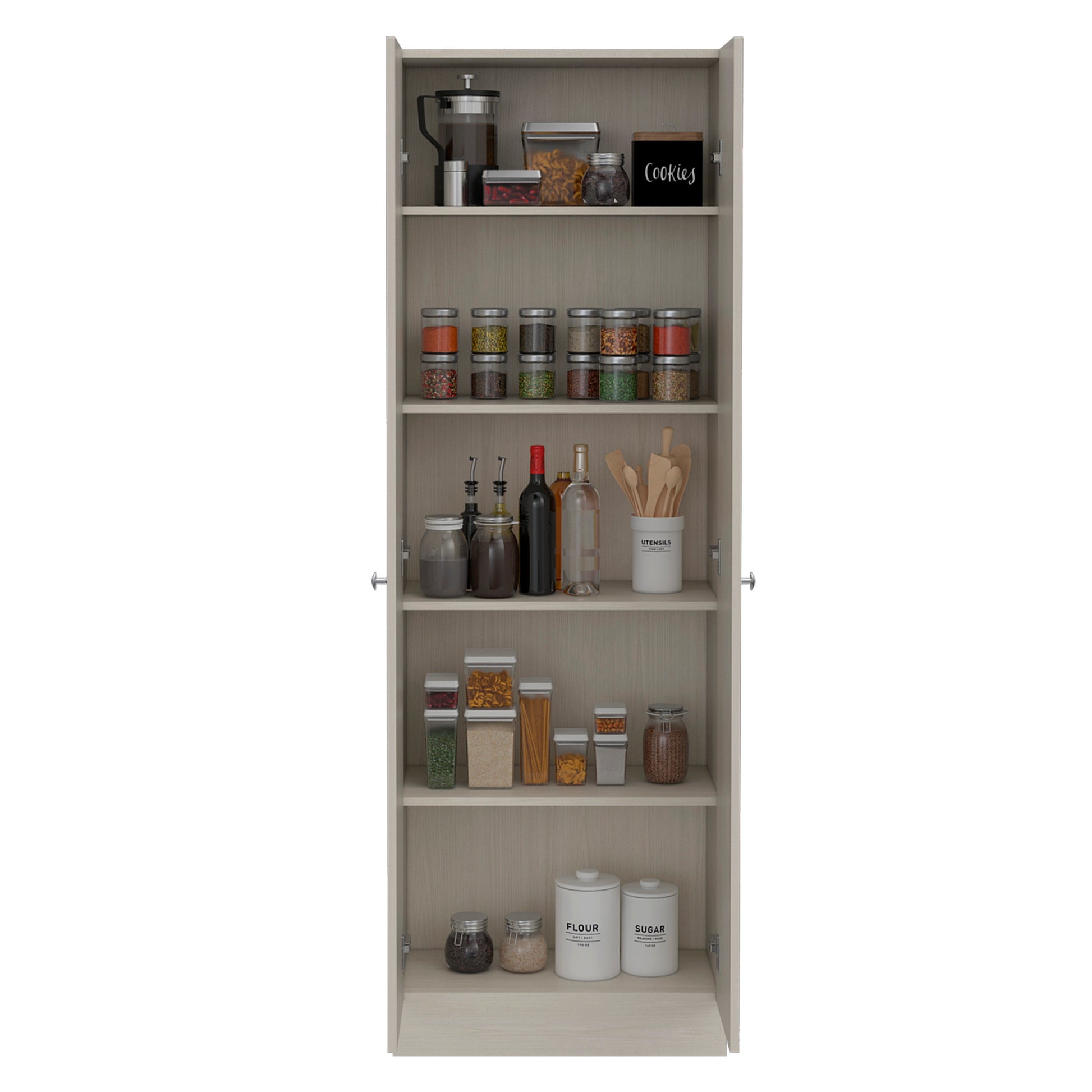 Virginia Double Door Storage Cabinet, Five Shelves White Kitchen Contemporary Melamine Engineered Wood