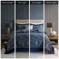 5 Piece Jacquard Bedspread Set With Throw Pillows Navy King Queen Navy Cotton