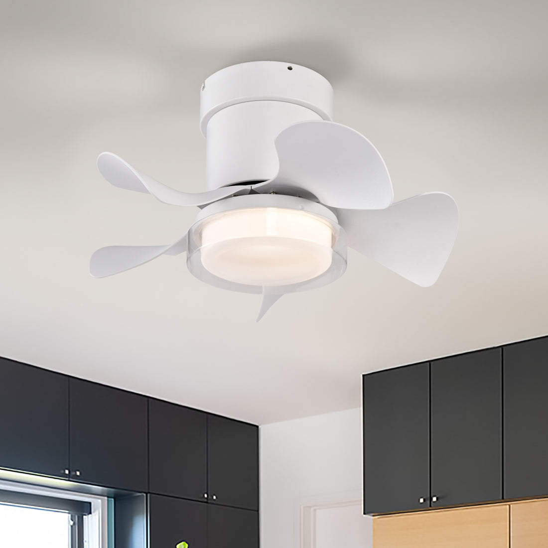 21 Inch Ceiling Fan With 3 Color Temperatures Light And Remote Control Dc Motor Powerful And Low Noise Small Space Ceiling Fan For Kitchen Bedroom Dining Room Toilet Patio Matte White Matte White Abs Metal