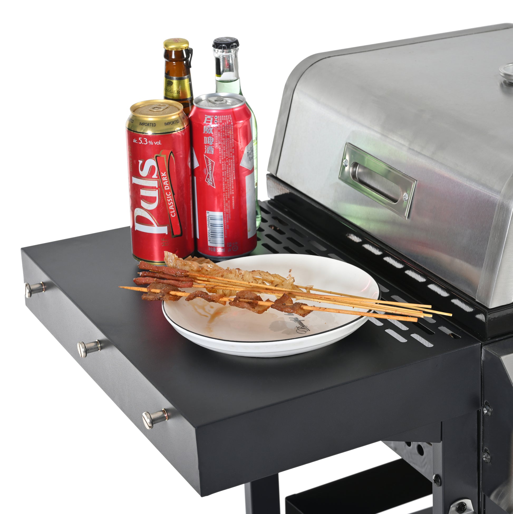 2 2 Multi Function Burner Gas Grill And Griddle Combo With Cover For Outdoor Cooking While Camping Or Tailgating Bbq,Frying,Pizza. Black And Silver Stainless Steel