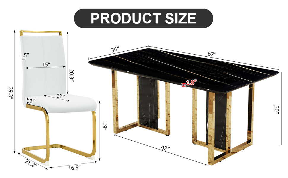 Table And Chair Set. Modern Dining Table With Mdf Top And Beautiful Mdf Legs. Equipped With Comfortable Pu Chairs And Metal Legs. Suitable For A Wide Range Of Decorative Styles. Black,White Seats 6 Mdf