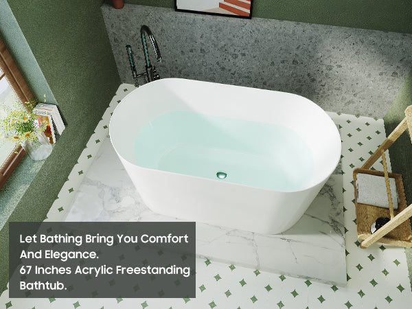 55" Acrylic Freestanding Bathtub, Small Soaking Tub, Glossy White, Toe Tap Chrome Drain, Cupc Certified Gloss White Oval Bathroom Freestanding Tubs Polished Less Than 59 In Contemporary Soaking