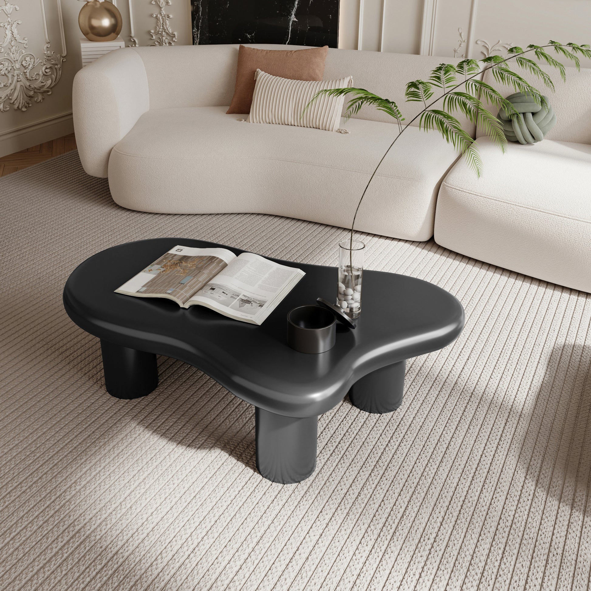 47 Inch Black Cloud Shaped Coffee Table For Living Room Matte Black Primary Living Space Modern Lacquered Mdf