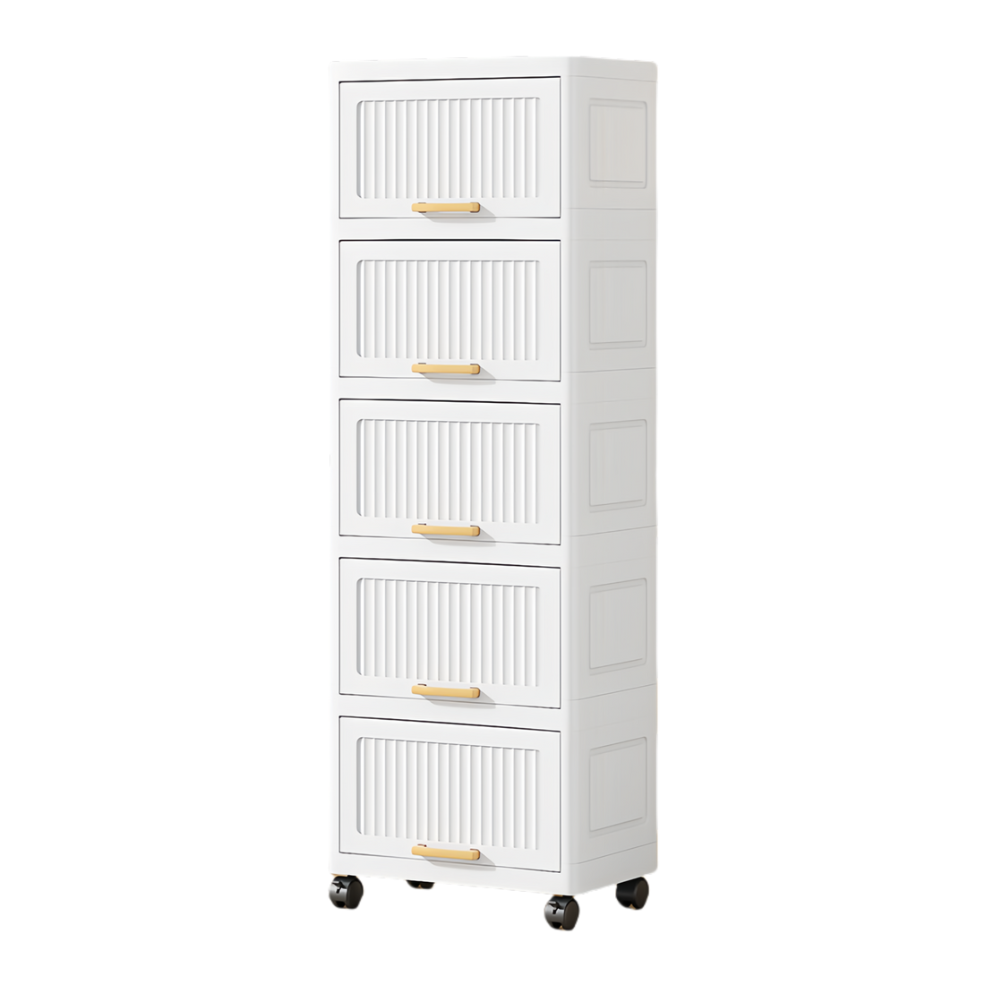 15.75" Side Wide 5 Layers Flip Open Storage Box With Wheels, Movable Storage Cabinet, Kitchen Shelf, Movable Storage Island, Home Organization, Wardrobe Storage Box White Plastic