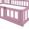 Wooden Floor Bed With Fence Railings And Detachable House Shape Headboard,Full Size Bed With Kids Dress Up Rack, Kids Montessori Style Playhouse Frame For Girls Boys, Pink Full Pink Wood