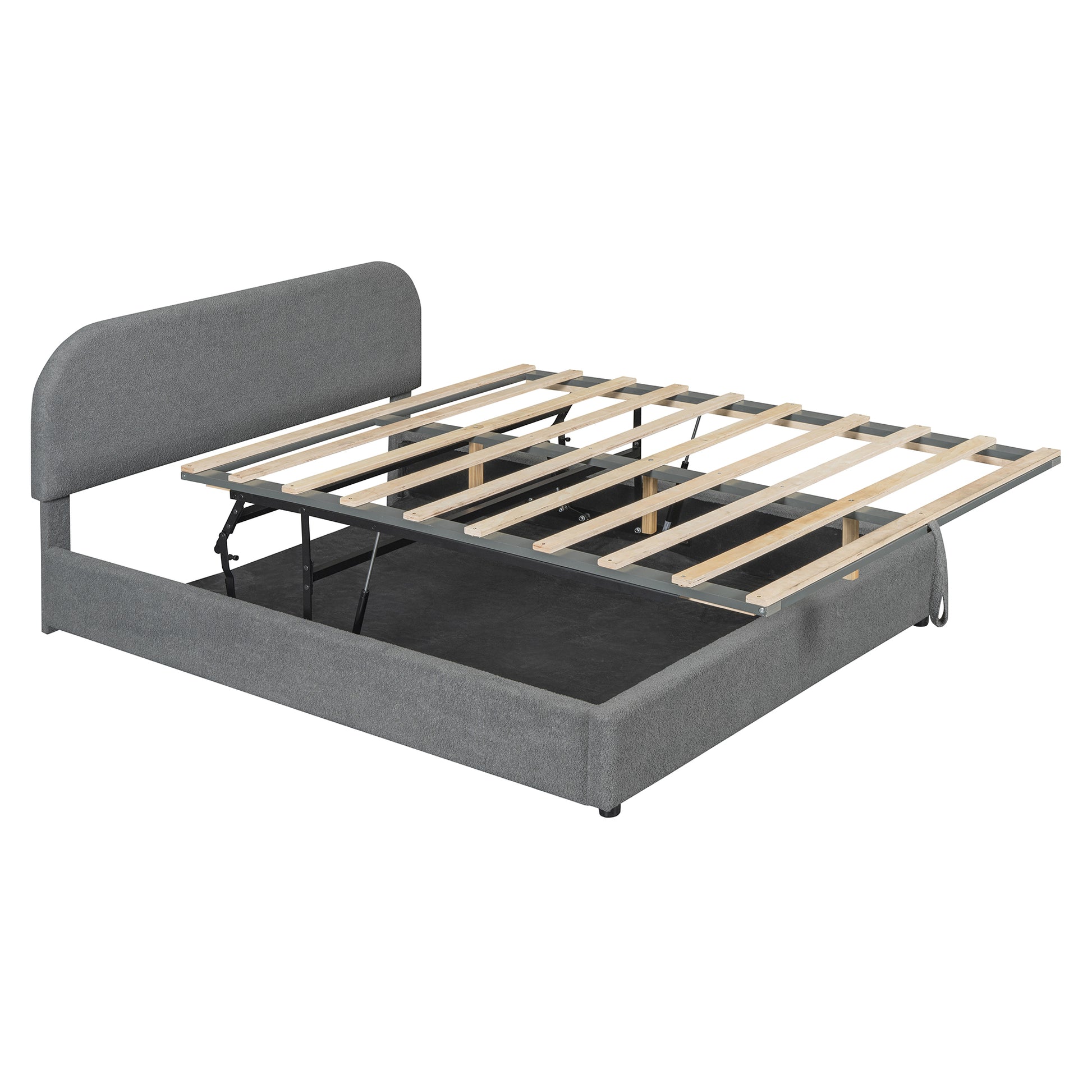 Teddy Fleece Queen Size Upholstered Platform Bed With Hydraulic Storage System, Gray Queen Gray Teddy