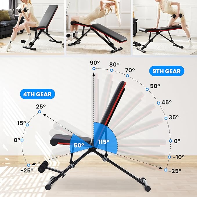 Adjustable Weight Bench 795Lb Capacity Foldable Workout Bench Press For Home Gym, Full Body Exercise And Strength Training, Lifting Sit Up Incline Decline Flat Utility Bench Black Leather