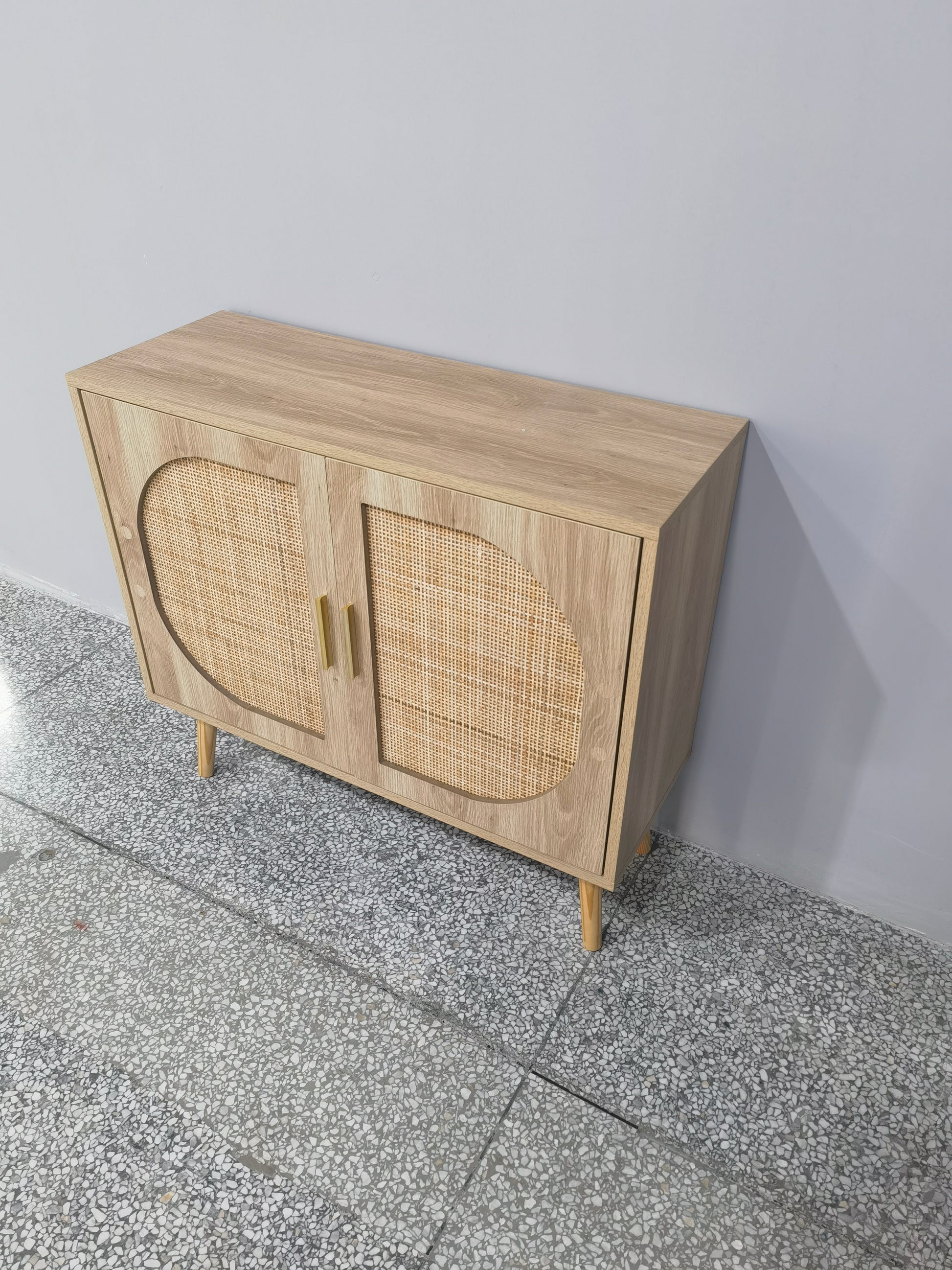 Buffet Cabinet With Storage, Accent Bathroom Floor Cabinet,With Two Doors And 4 Compartments Forstorage,Cabinet With Solid Wood Feet,Sideboard Cabinet For Hallway, Entry, Living Room, Natural Color Natural Particle Board