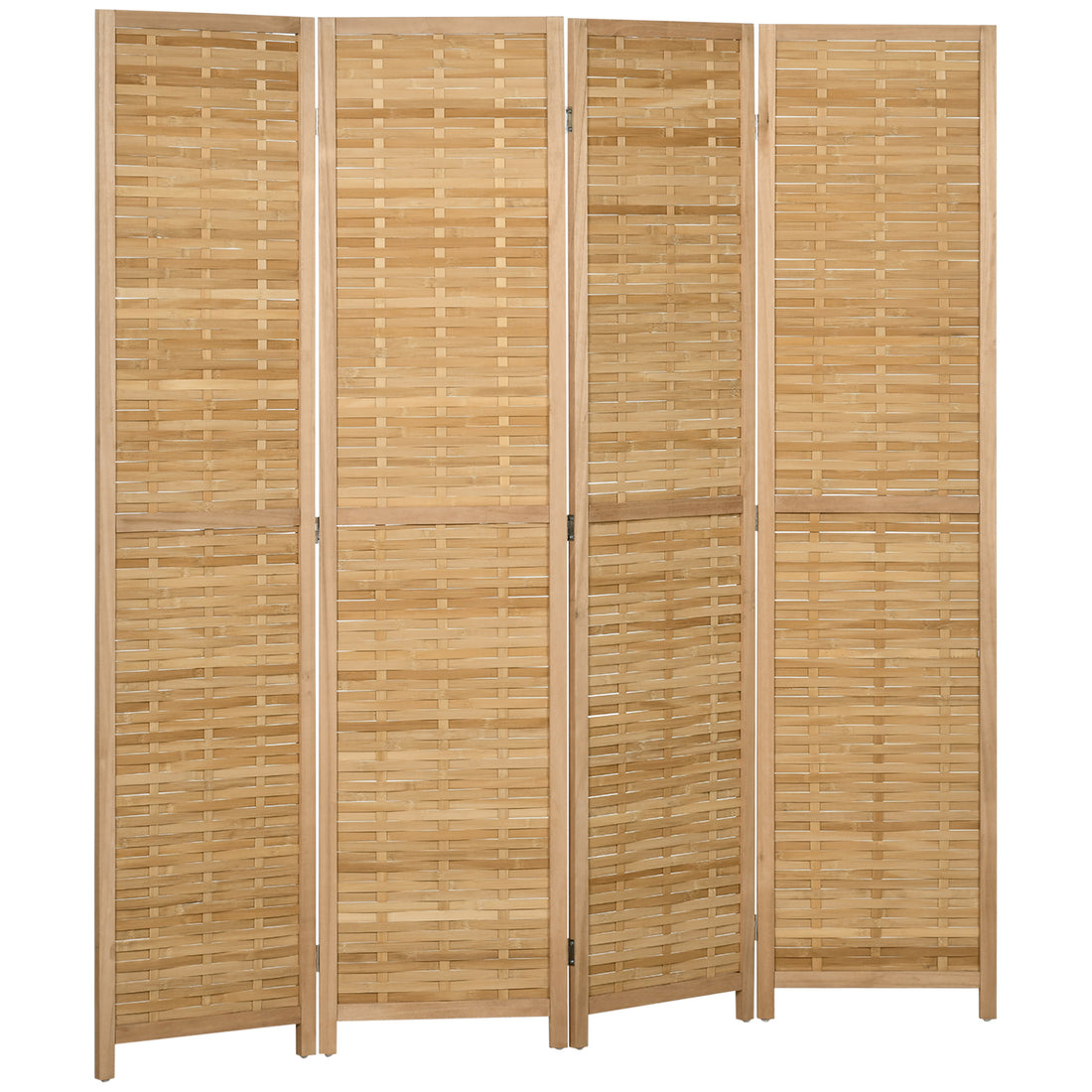 Homcom 4 Panel Room Divider, 5.5' Tall Bamboo Portable Folding Privacy Screens, Hand Woven Double Side Partition Wall Dividers For Home Office, Natural Natural Wood Bamboo