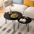 27.56'' Round Nesting Coffee Table Set Of 2, Circular Nesting End Table Set, Round Marble Tabletop, And Sturdy Metal Base For Living Room, Bedroom, Black Black Round Wood Metal