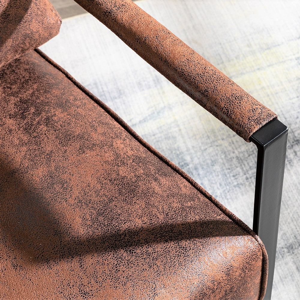 Classic Mid Century Modern Accent Chair With Durable Square Metal Frame, Armchair For Living Room, Bedroom, Home Office In Spotted Microfiber Upholstery, Brown Brown Microfiber