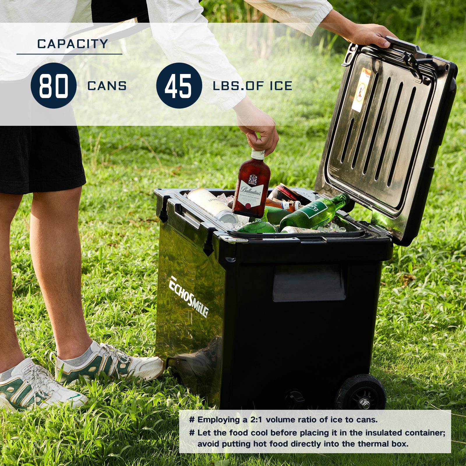 45Qt Black Insulated Box With Wheels And Trolley Black Polyethylene