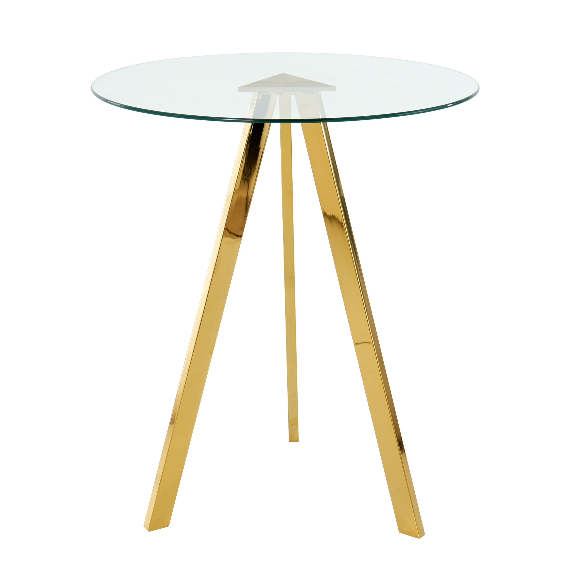 Modern Kitchen Glass Dining Table Round Tempered Glass 31.5" Bar Table Top,Clear Bar Table Metal Legs,Gold Plated Legs Set Of 1 Gold Round Glass